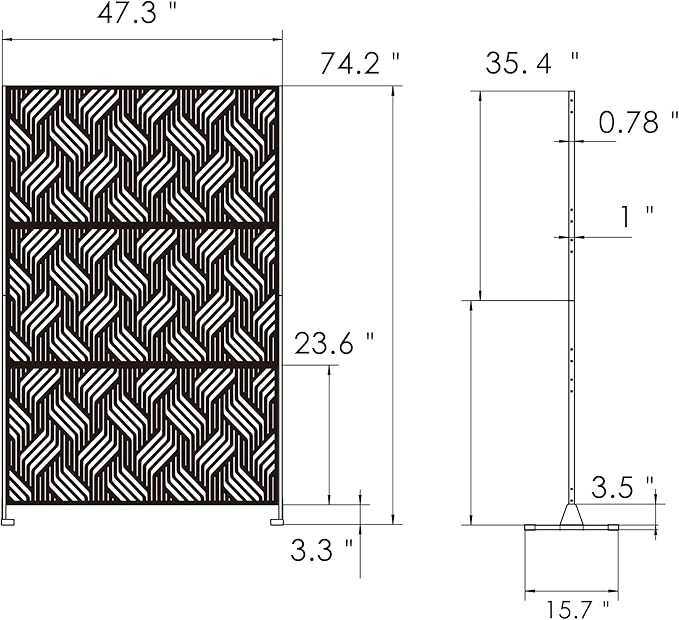 Kozyard Metal Privacy Screen 74" H x 47.2" W Decorative Outdoor Divider with Stand Panels Freestanding Screen Set for Deck Patio Balcony Garden Outdoor&Indoor(Black/Iron Weave)