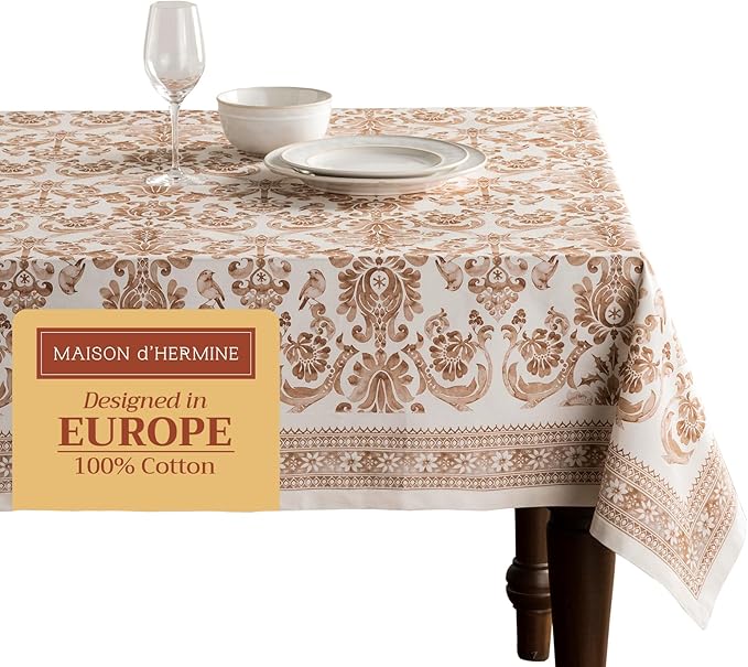 Maison d' Hermine Table Cloth Rectangle Table 100% Cotton 60 x 108 Inches Fall Tablecloth Reusable Everyday Use for Thanksgiving Christmas Decorations Dining Farmhouse Party (Allure)