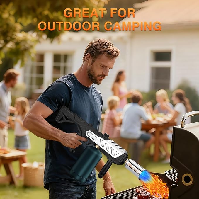 Powerful Propane Torch Gun, Kitchen Grill Torch with Detachable Design, Adjustable Flamethrower Torch Burner for Searing Steak, BBQ, Welding, Camping Charcoal Lighter(Tank Not Included)