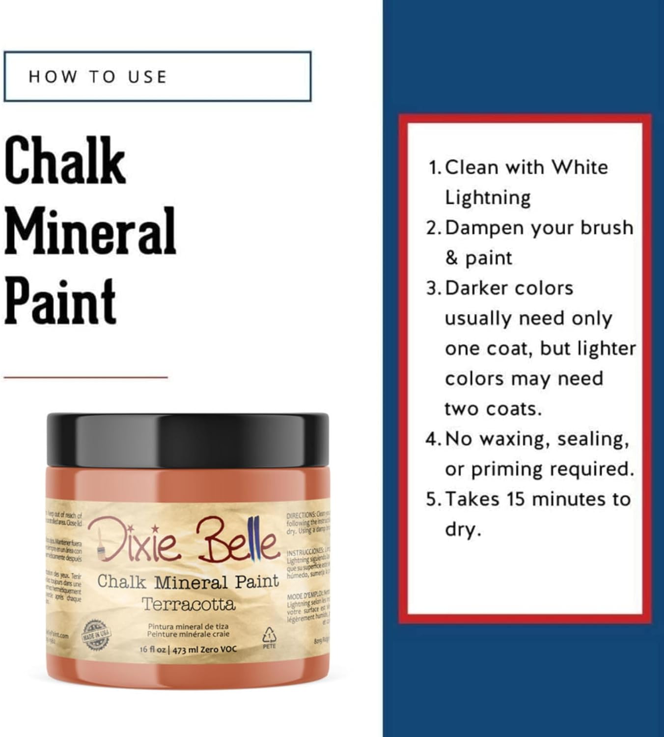 Dixie Belle Paint Company Chalk Finish Furniture Paint - Terracotta (16oz) - Matte Earthy Orange Chic Chalk Mineral DIY Furniture Paint