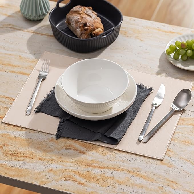 Faux Leather Placemats Set of 12 Vinyl Washable Wipeable Table Mats for Kitchen Dining Table Heat Resistant Waterproof Modern Indoor/Outdoor Placemats Non-Slip Easy Clean Place Mats (Beige)