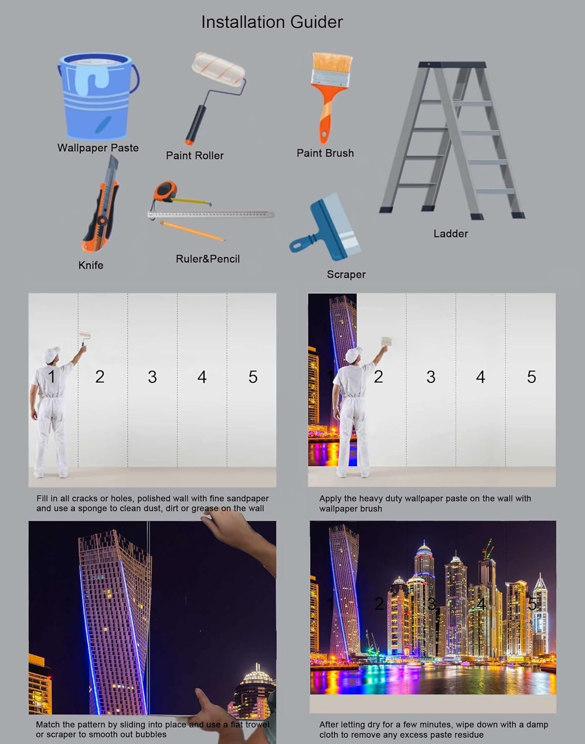 Mural Wallpaper Large City Night View Wall Mural for Bedroom Living Room TV Background Sofa Wall（Not Peel and Stick）