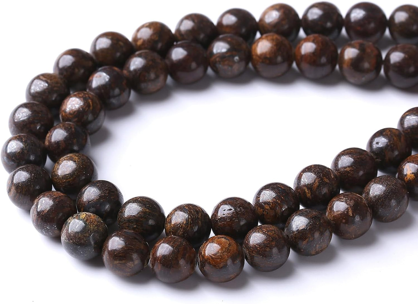 36PCS 10MM Natural Bronze Stone Beads Round Loose Stone Beads for Jewelry Making DIY Energy Stone Healing Power Bracelet 15"