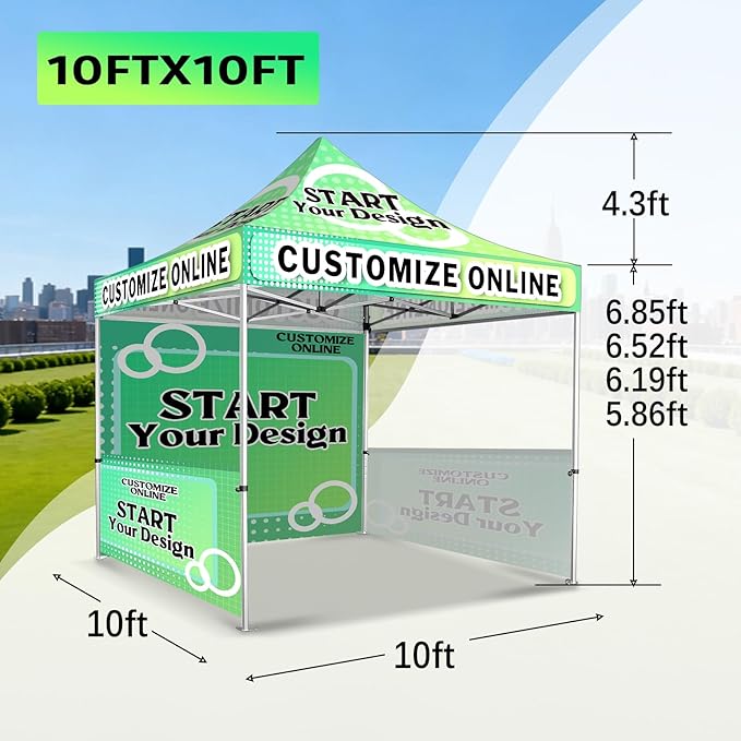 10x10FT Custom Pop Up Canopy Tent with Logo Personalized Trade Show & Event Heavy Duty Aluminum Folding Canopy Tent for Outdoor Markets, Business Branding Advertising