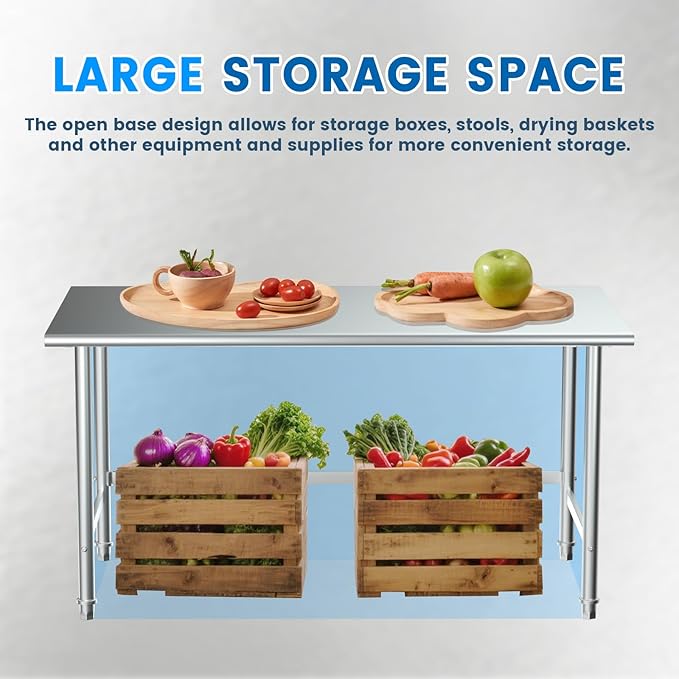 Treshin Open Base Stainless Steel Table 30" X 48", Commercial Heavy Duty Prep & Work Table for Kitchen, Restaurant, Home, Hotel, Laundry