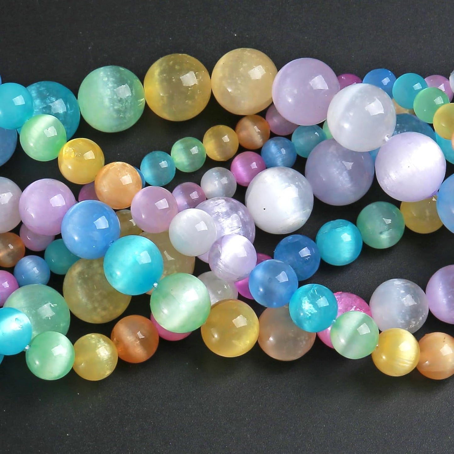 12MM 32pcs Mixed Color Selenite Gypsum Beads Natural Stone Round Loose Beads for Jewelry Making DIY Bracelet Necklace 1 Strands 15"