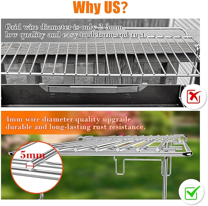 Hisencn Universal Grill Rack for Gas/Wood Pellet/Griddle/Smoker Grill, Adjustable Warming Rack, Upper Rack with Foldable Leg, Adjustable Length 15.3-22.1 in (Universal Grill Rack)