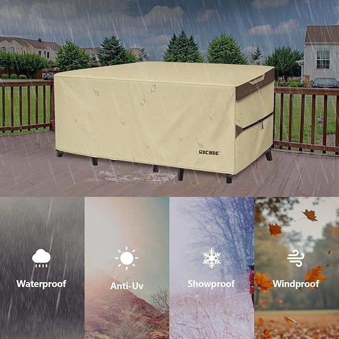 Outdoor Patio Furniture Cover - Heavy Duty Waterproof 600D Tough Canvas Protector for Square Table Cover, All-Season Dining Table and Chair Cover (62L x 62W x 28H Inch)