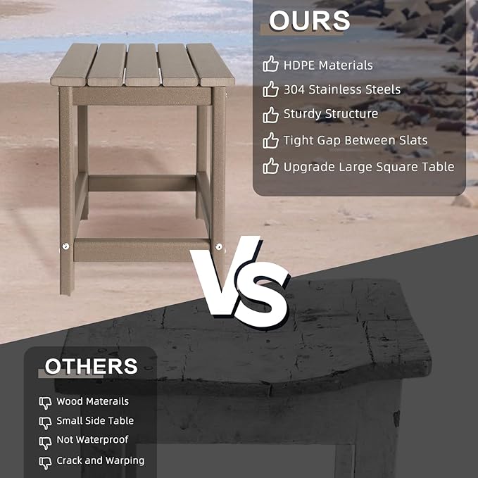 Outdoor Side Tables Adirondack, HDPE Small Table for Patio,Outside End Table for Porch, Deck, Pool, Weather Resistant/Easy Maintenance
