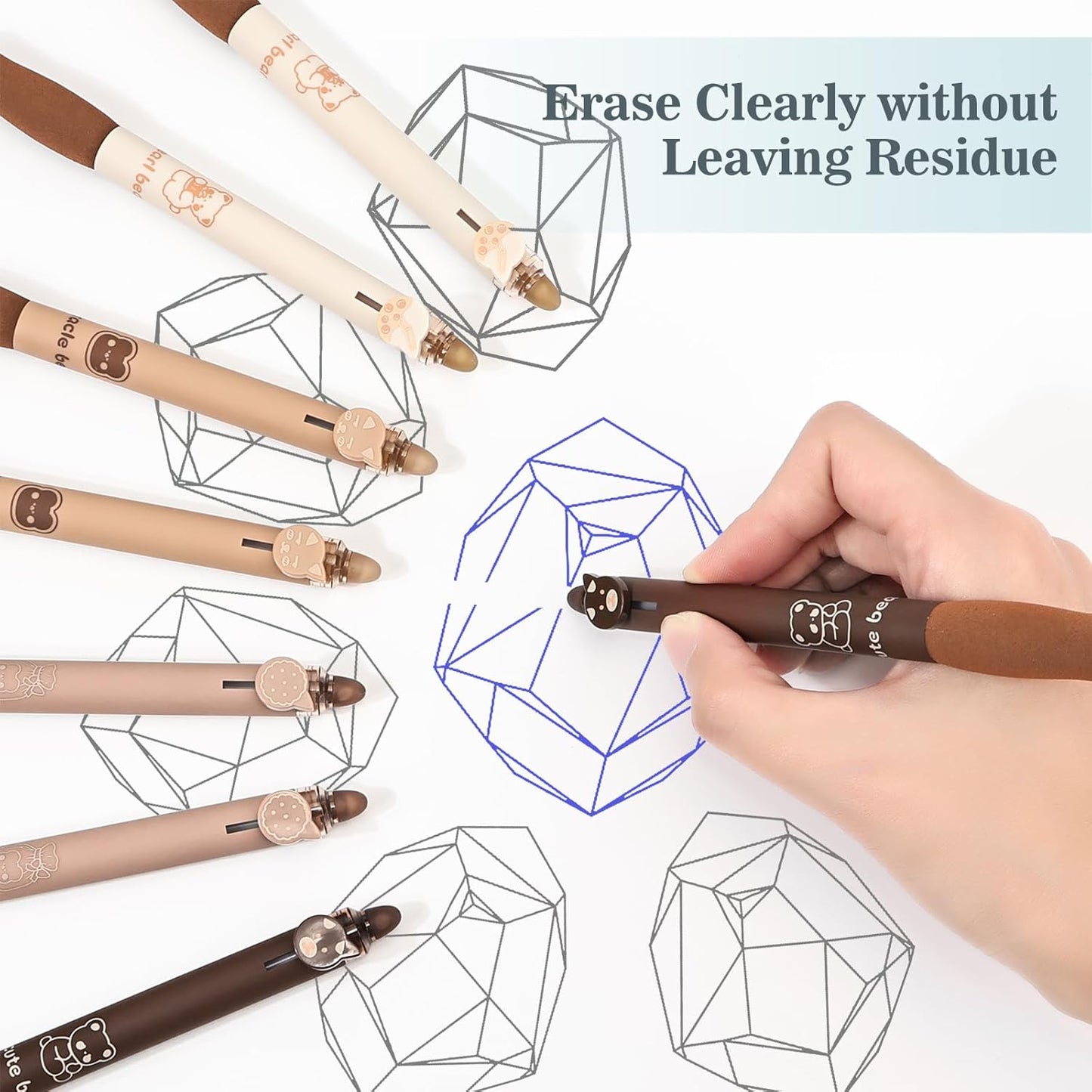 BAYTORY 8Pcs Cute Retractable Erasable Gel Pens, Blue and Black Ink Pen with Eraser Clear, Smooth Writing Comfortable to Use for Note Taking Marking Planner Crossword Puzzles (Coffee)