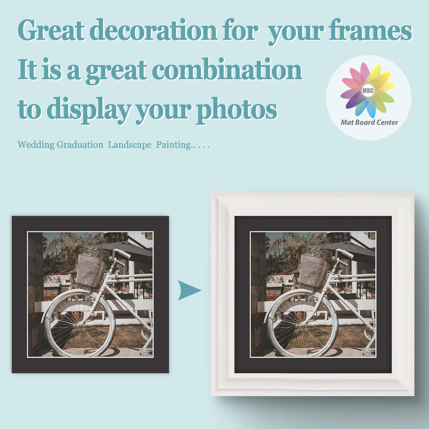 MBC Mat Board Center, 10 Pack 12x12 for 10x10 Black Picture Mats Frame Mattes, Bevel Cut, Acid Free, 4-ply Thickness