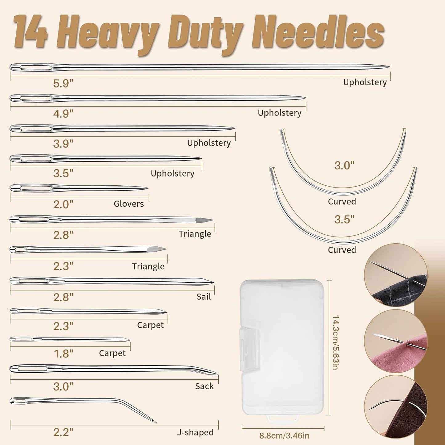 IMZAY 132 Yards Upholstery Repair Kit, 0.55MM and 0.8MM Waxed Sewing Thread with 14 PCS Heavy Duty Needles, Thimbles for Leather Sewing, Bookbinding, Beading, Stitching (3 Colors)