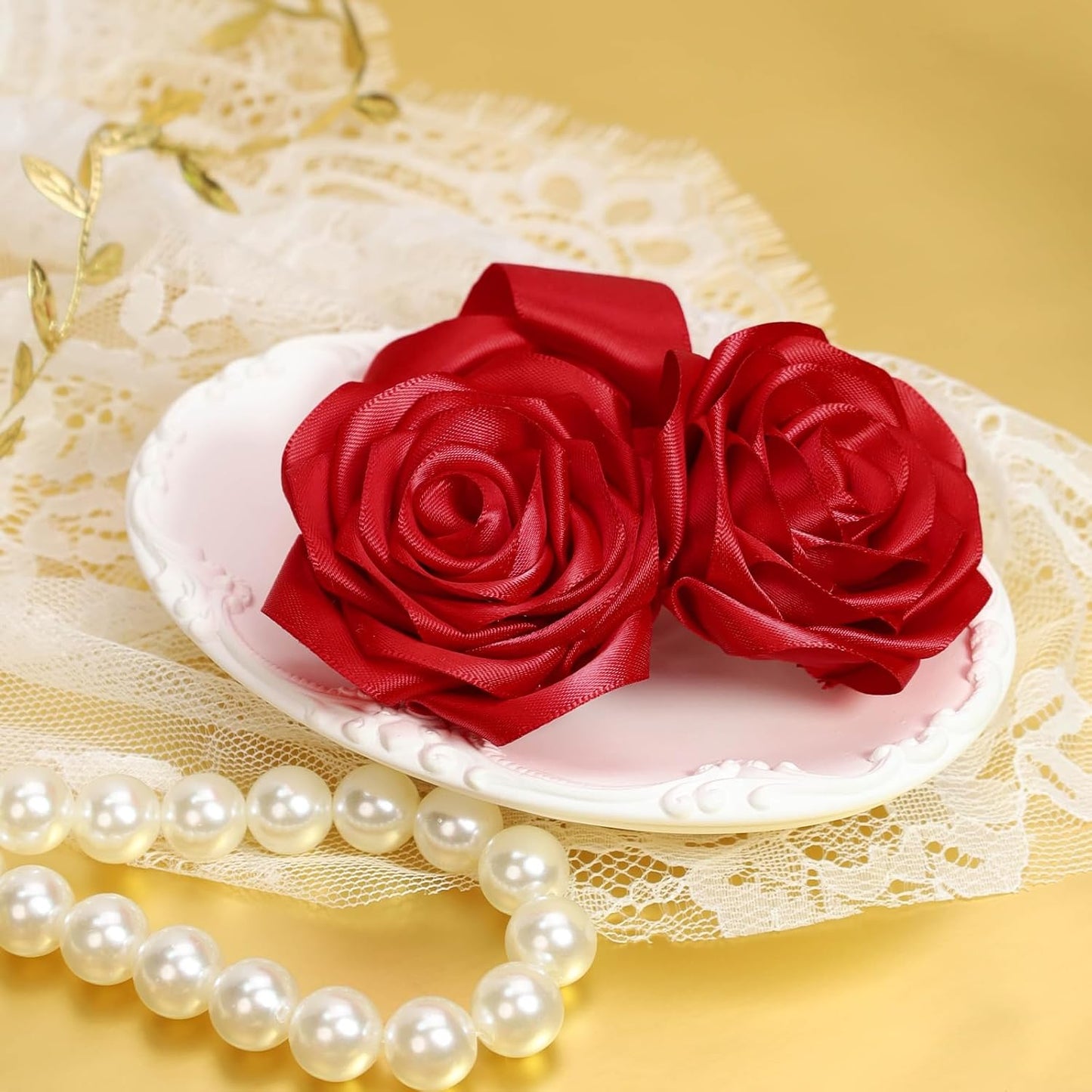 LaRibbons 1 1/2 Inch 50 Yard Double Faced Satin Ribbon,Red Satin Craft Fabric Ribbon for Gift Wrapping Floral Bouquets Wedding Party Decoration