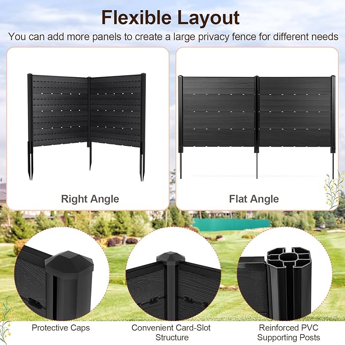 Giantex 2 Panels Air Conditioner Fence with 5 Stakes, 48''W x 45''H Outdoor Privacy Screen, HDPE Decorative Trash Can Enclosure, Freestanding Fences for Garden Lawn AC Unit Pool Pump, Black