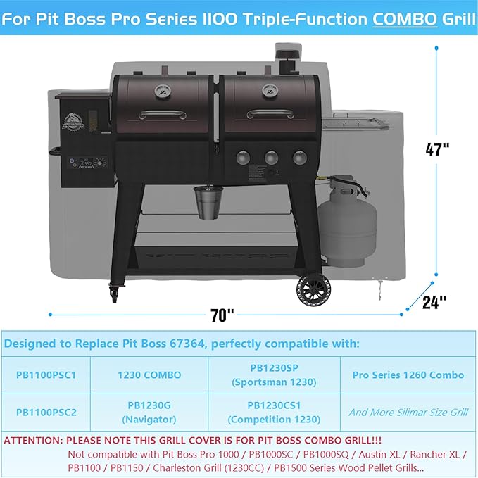 Grill Cover for Pit Boss Pro Series 1100 1230 Triple-Function Combo Grill PB1100PSC1 Pitboss Sportsman Wood Pellet Charcoal Gas Smoker Navigator 1230G PB1230SP 67364 30939
