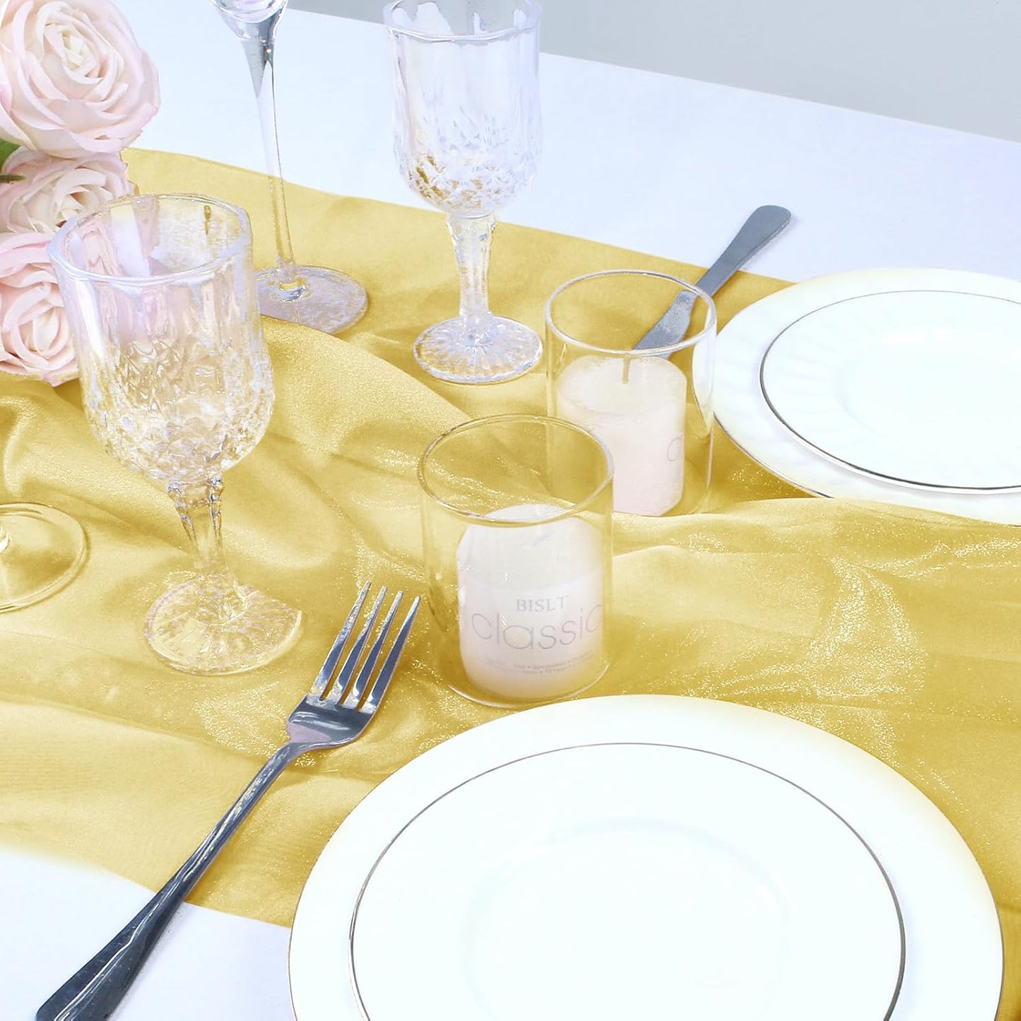 VACVELT Sheer Organza Fabric by The Yard, 60 Inch Wide Gold Organza Fabric Bolt Bridal Sheer Tulle Fabric, Silk Organza Roll for Wedding Party Decorations Backdrop Curtain (2 Yards)