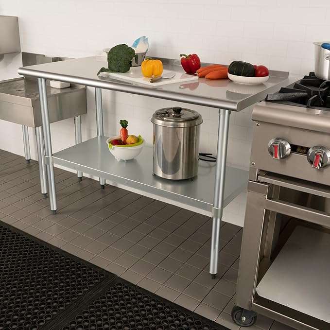 HARDURA Stainless Steel Prep & Work Table 30 x 72 Inches NSF Heavy Duty Commercial with Undershelf and Backsplash, Galvanized Legs for Commercial Food Prep