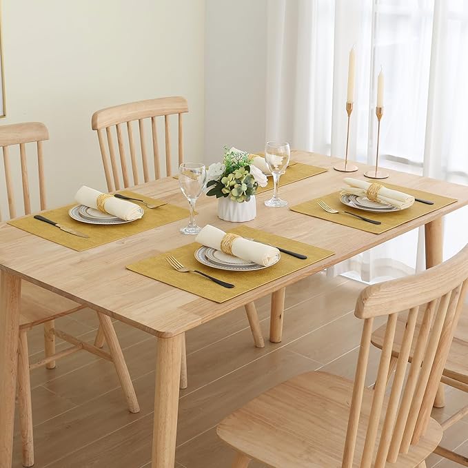 Homaxy Faux Leather Heat Resistant Placemats for Dining Table Set of 6, Waterproof Wipeable Washable PU Table Mats, Easy to Clean Anti-Slip Place Mats, 11.8" x 17", Yellow