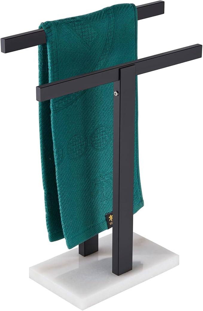 KOKOSIRI Hand Towel Bars Matte Black Towel Racks with Marble Base for Bathroom Kitchen Vanity Countertop, Stainless Steel 15.7'' Height THS0001-SM-BK
