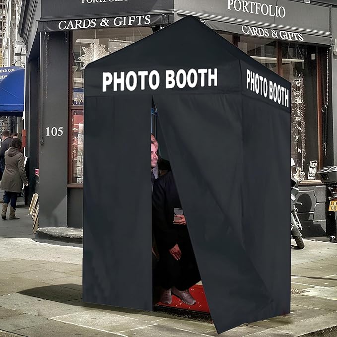 Eurmax USA 5'x5' Pop-up Canopy Portable Photo Booth Tent for Events Wedding Photobooth for Professional Photos Photo Studio Photo Booth System with Roller Bag，Bonus 4 SandBags (Printed Black)