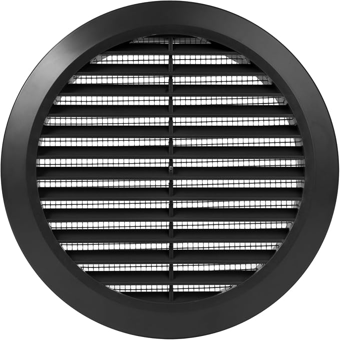 Black 6" Inch Round Ventilation Grille with Insect mesh. (Duct 6Ø / Grille 7Ø) Ventilation Applications. Indoor and Outdoor Soffit Vent Cover. Available 4 Sizes / 4 Colors.