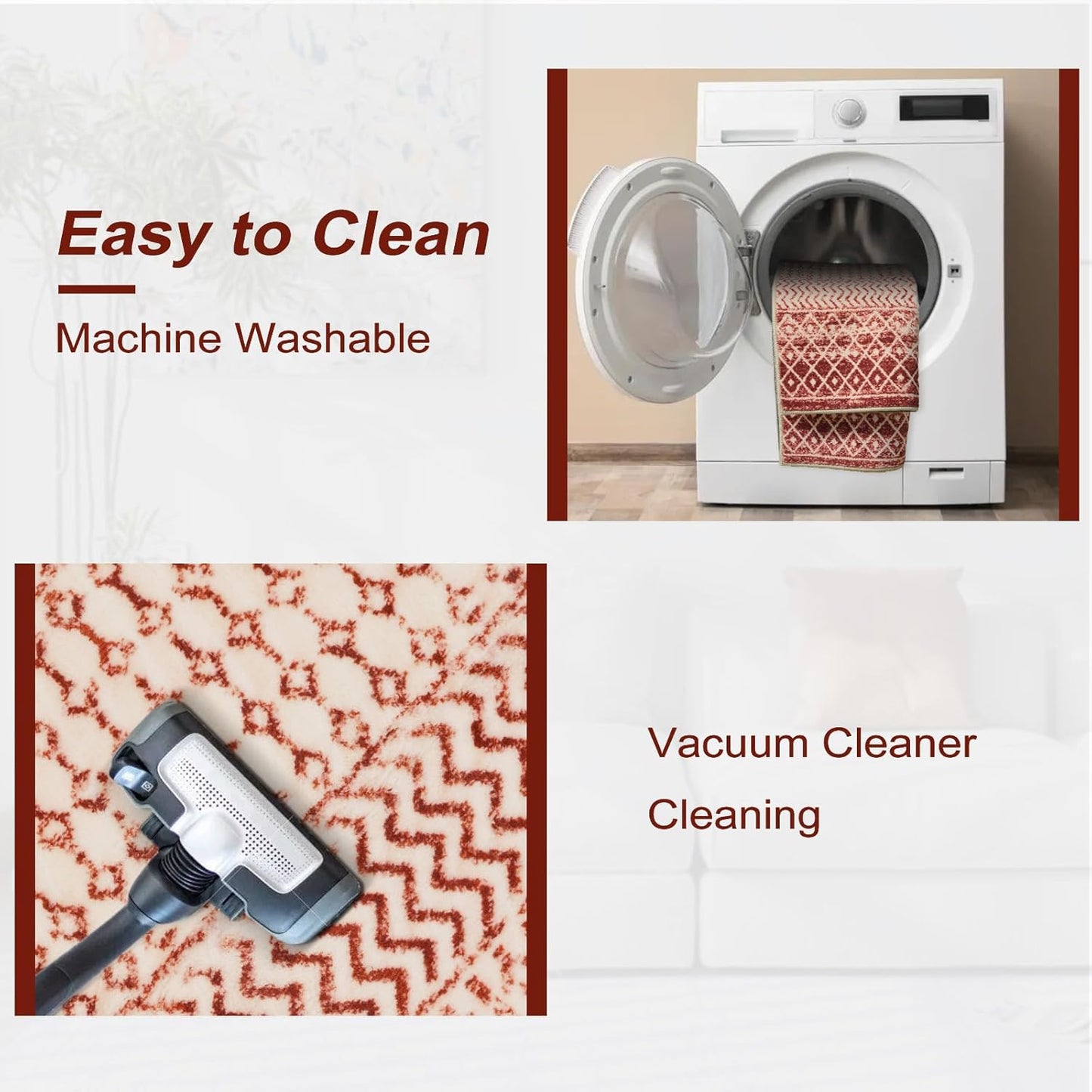 Moroccan Rug Runner 2x6, Terracotta Non Slip Washable Bathroom Rug Runners, Soft Low Pile Tribal Geometric Hallway Runner Rugs for Bedroom Kitchen Laundry Living Room