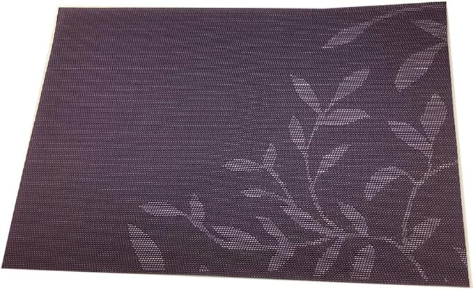 Gugrida Place Mats PVC Set of 6, Table Placemats Set of 6 PVC Woven Vinyl Place Mats Table Mats Natural Color (6 pcs, Purple Leaves)