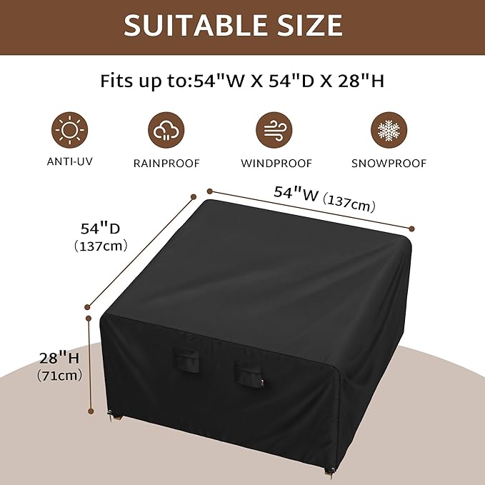 iBirdie Outdoor Patio Furniture Set Covers 54 x 54 inch fit 4 x 4 ft, 54, 52, 50 inch Wide, Waterproof Weatherproof Square Cover, Heavy Duty 600D for Outside Dining Table and Chairs