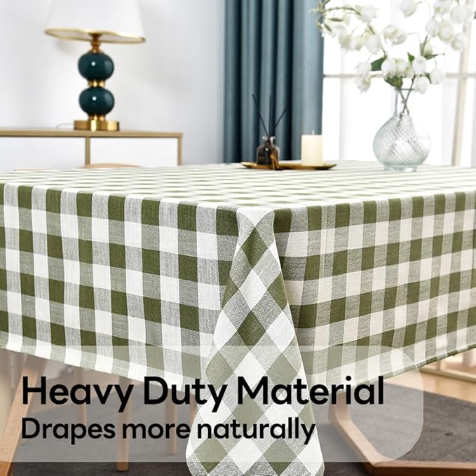 Gingham Tablecloth Rectangle Table Cloth Heavy Duty Cotton Checkered Table Cover for Spring Picnic Kitchen Dining(C-Sage Green, 52x86 inch)