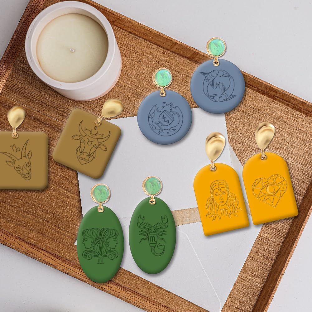 CHGCRAFT Polymer Clay Texture Sheets - 12 Zodiac Signs Silicone Stamp for Divination - Clear Mat Tools for Jewelry Earring Making, 5.5x5.5inch