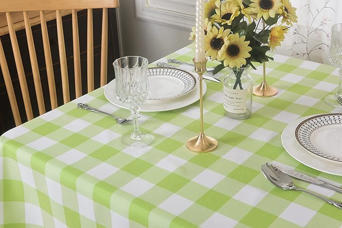Cupuamon 2 Pack Waterproof Polyester Fabic Square Checkered Tablecloth，54x54 Outdoor Table Cloth，Oil Stain Prevention Table Cloth for Pinics and Parties（Emerald and White）