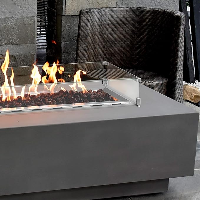 Holy Fire 29.5" L x 13.5" x 6" Rectangle Fire Pit Glass Wind Guard Clear Tempered Glass Flame Protective Pane Wind Resistant - Fits 24”x8 Fire Pit Burner Pan