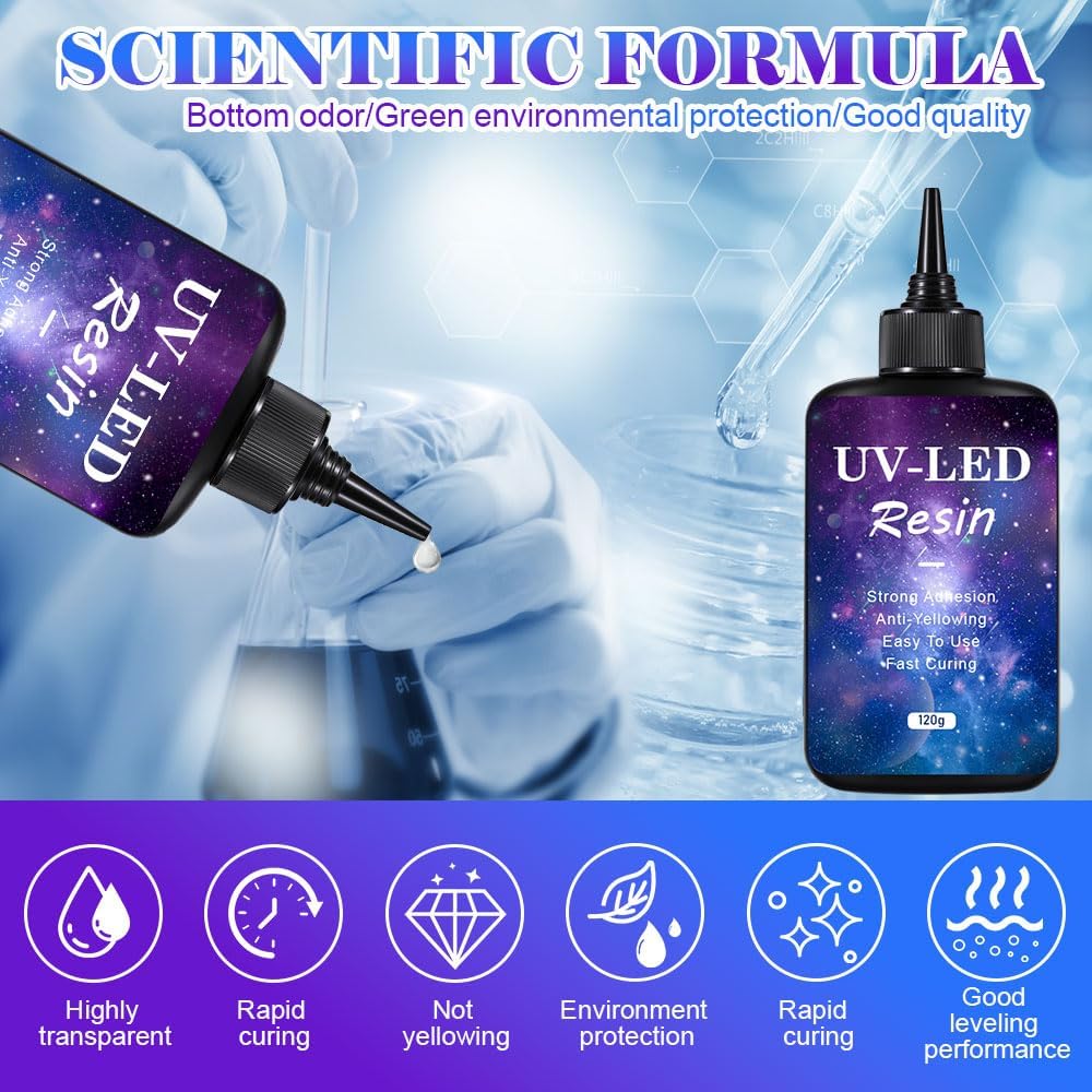 SolaraGlaze UV Resin Kit with Light 240g Hard Type Clear UV Resin Jewelry Making Kit Two-Sided Light and Molds DIY Jewelry Making Supplies for Keychain and Earring