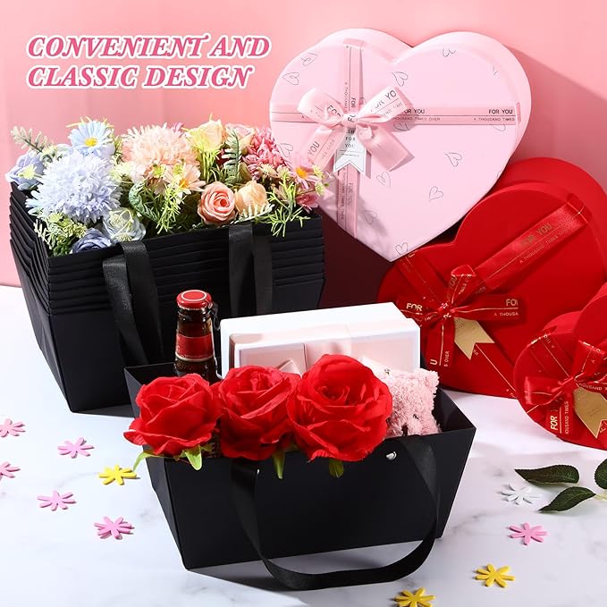 Glenmal 72 Pcs Baskets for Gifts Waterproof Empty Kraft Basket Bulk with Handles 9.8 x 6.5 x 4.3'' Gift Basket Empty to Fill for Wedding Party Christmas Valentines(Black)