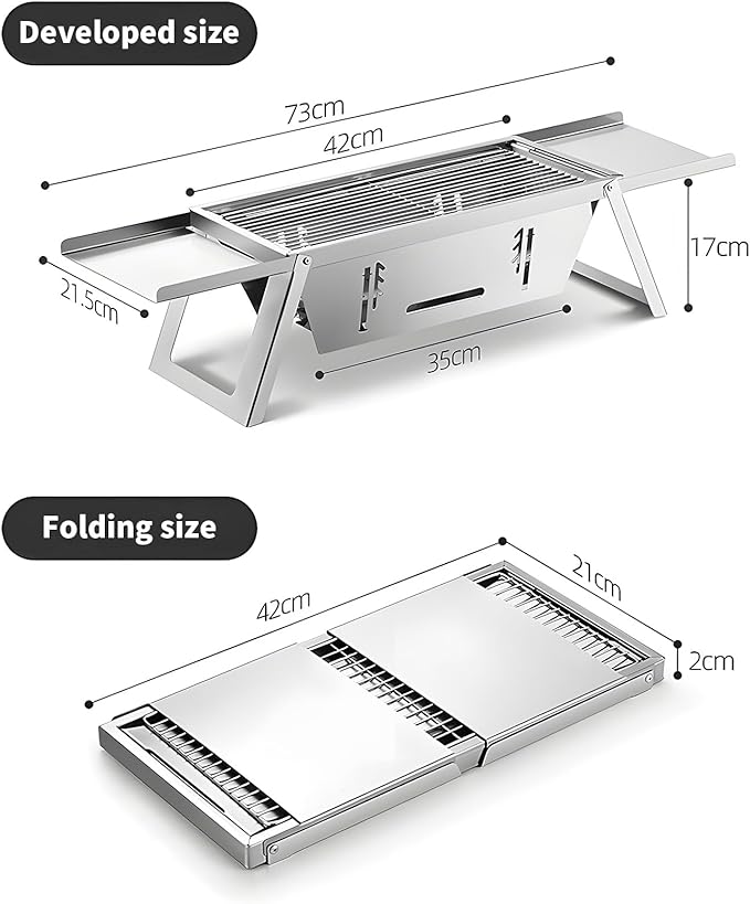 Stainless Steel Grill for Home Indoor Outdoor Camping Charcoal Convenient Folding BBQ Grill Silver Stand