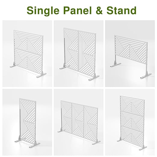 Casaphoria 72" H x 47" W Metal Outdoor Privacy Screen, Freestanding Decorative Divider for Patio, Deck, Balcony, and Garden with Stable Base, White Zodiac