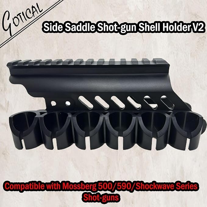 Gotical – Quick Detach Saddle Side 12 Gauge 6 Round Shell Holder Carrier Plate Carrier Kit Mossberg 500/590 Side Saddle & Durable