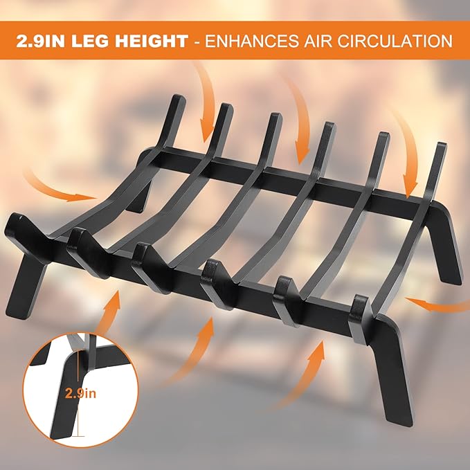Fireplace Grate 17in Heavy Duty, Small Fire Grate for Inside Fireplace, Firewood Log Rack Holder, Fireplace Accessories, Chimney Hearth Wood Stove Burning Indoor, 6 Bars Fire Pit Grate for Outdoor