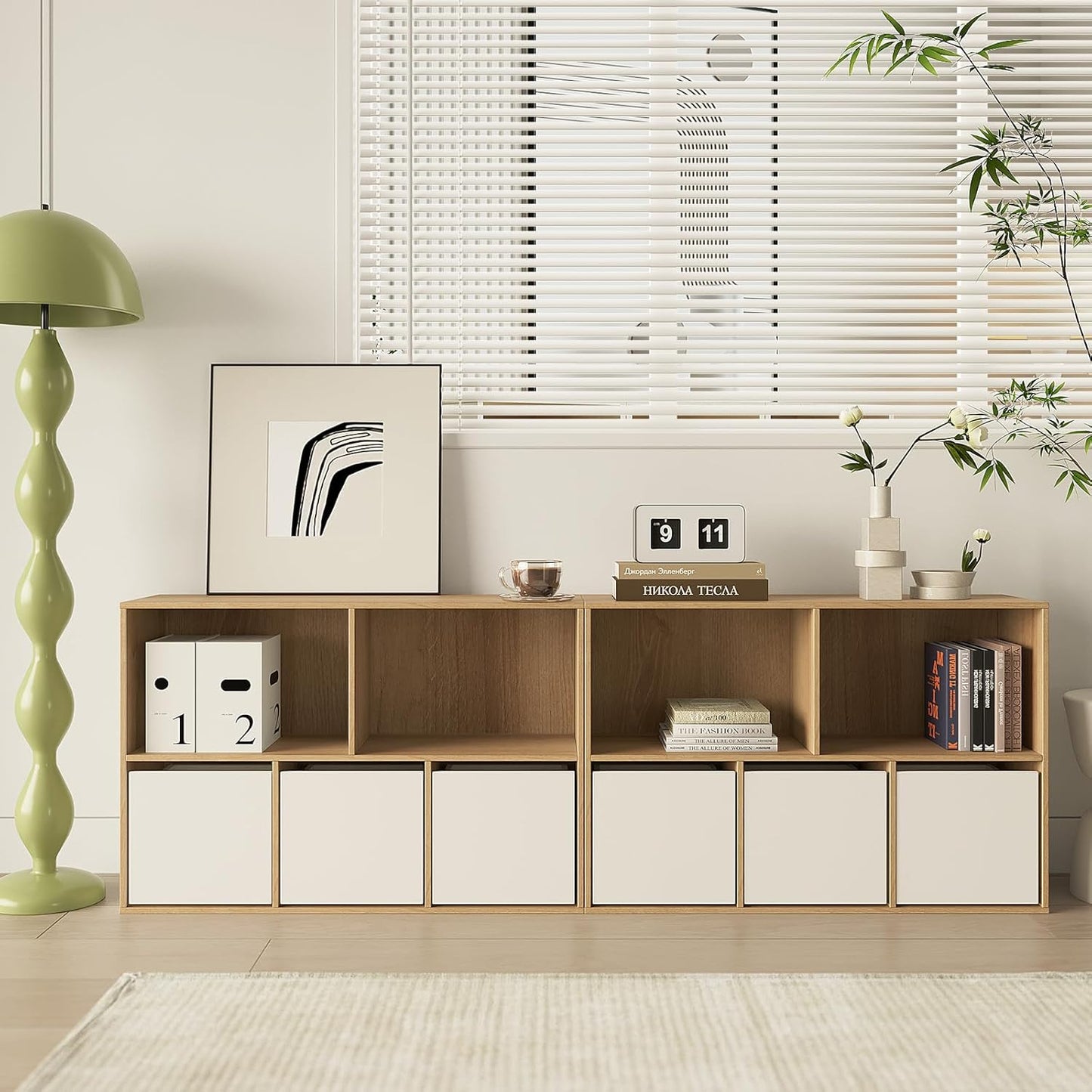 Wood Storage Organizer Drawer, 2 PCS 11x 11x 10Inch Wooden Bins Box for Home Books Clothes Toy Modular Open Cubby Storage System - Office Bookcase Closet Shelves,Embossed White