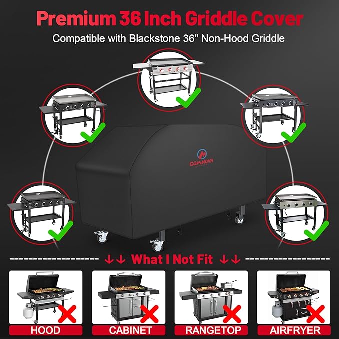 Comnova Griddle Cover for Blackstone 36 Inch - 600D Flat Top Griddle Cover Without Hood, 36" Outdoor Grill Covers Heavy Duty Waterproof for Blackstone 1554, 1825 and More