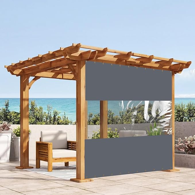 Covers & all Outdoor Clear Panel Curtain, 12 oz Vinyl Outdor Curtains for Patio, Waterproof & Weather Resistant Tarp with Brass Grommets for Pergola, Porch, Gazebos, Balcony (4’ H x 10’ W Feet, Gray)