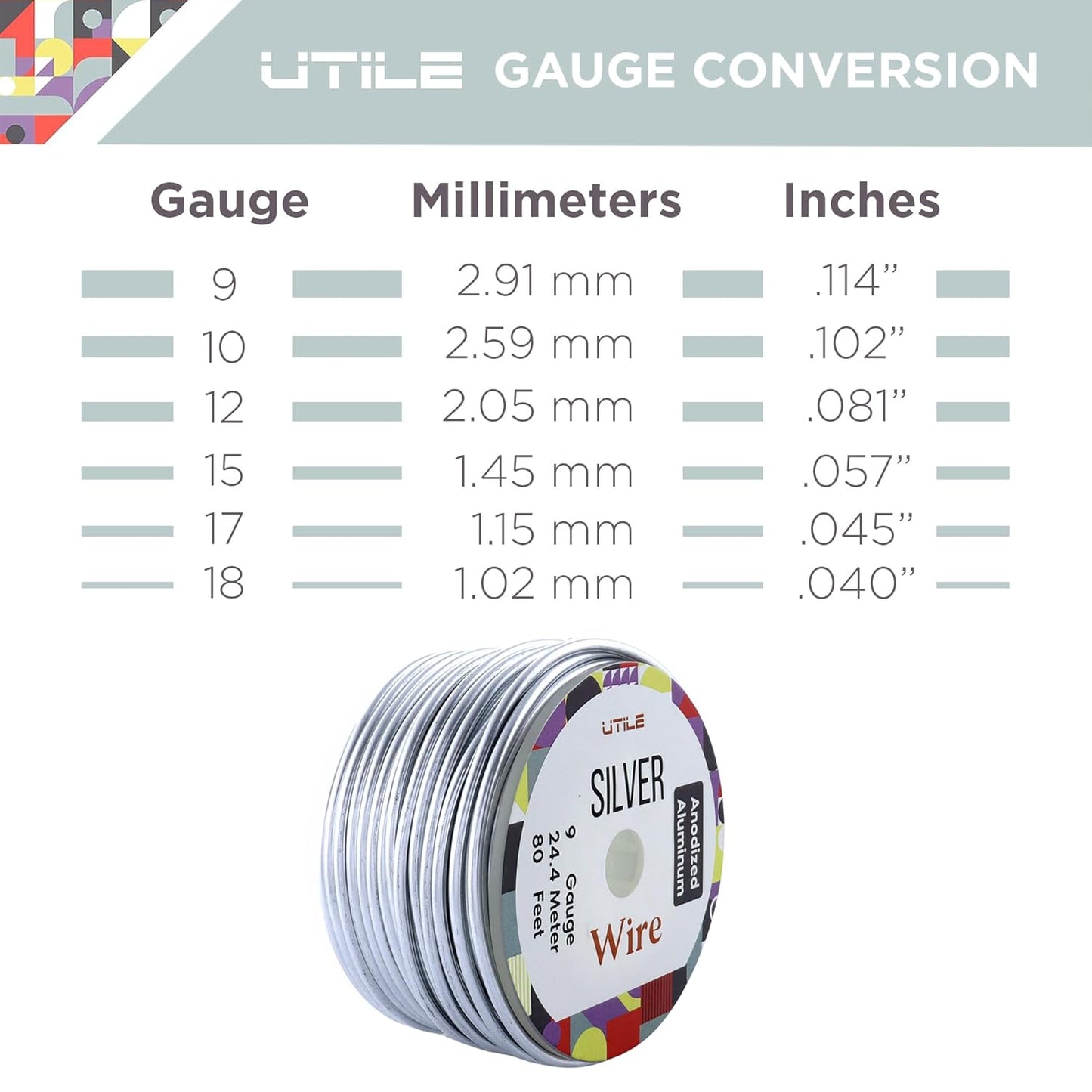 UTILE Armature Aluminum Wire 80 ft 9 Gauge 3.7 mm Anodized Craft Bendable Wire – Sculpting Metal Silver for Bonsai Trees, Clay, Crafts, Plants, Gardening, Beading and Jewelry Making (Silver)