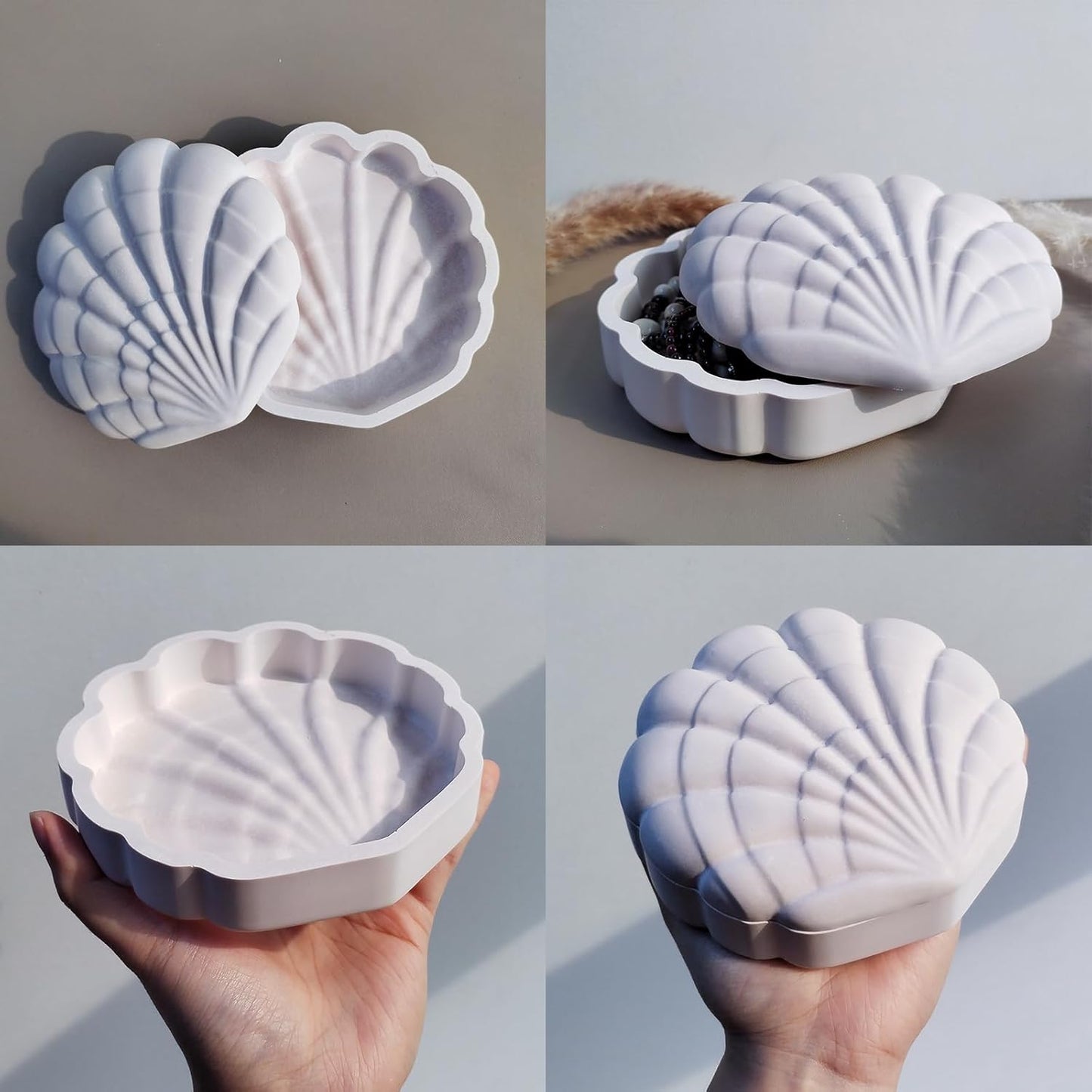 Wehous Seashell Box Resin Molds with Lid, 3D Shell Shape Storage Container Box Silicone Molds for Epoxy Resin Concrete, Marine Jewelry Holder Trinket Organizer Tray Mold DIY Art Casting Craft Decor