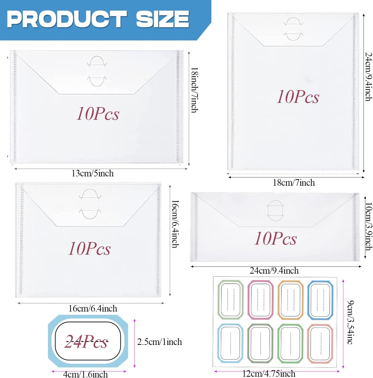 40-Piece Stamp & Die Storage Pockets - 48 Label Stickers, 4 Sizes - Scrapbooking Storage for Card Making, DIY Crafts