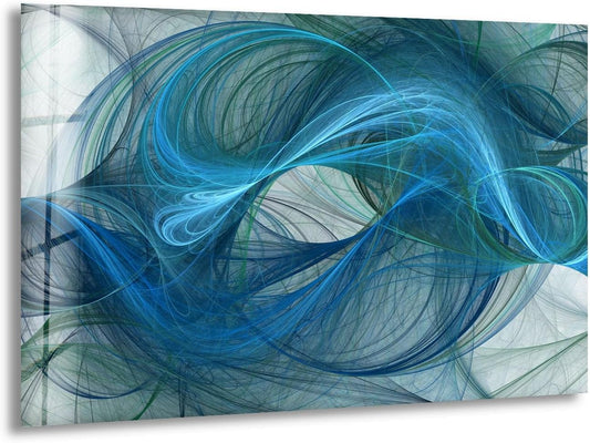 My Photostation.com Round 31,5'' Blue Energy Abstract Wall Art – Fluid Motion Glass PrintTempered Glass Printing Wall Decor Large Wall Art Wall Hangings