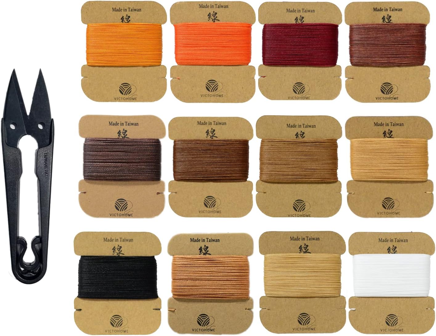 Bonded & Round Waxed Threads, 3-PLY Round Thread 12 Colors 384 Yards - Hand Sewing - All Leather Projects/Crafts/All-Purpose Threads/Macrame/Bracelet (0.45 mm, 32yd/Each)