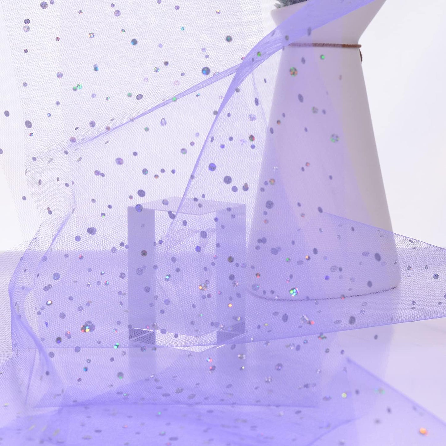 Glitter Tulle Rolls, 6' by 50 Yards (150FT) Sequin Tulle Netting Fabric for Tutu Skirts Sewing Birthday Wedding Party Decoration (Purple)