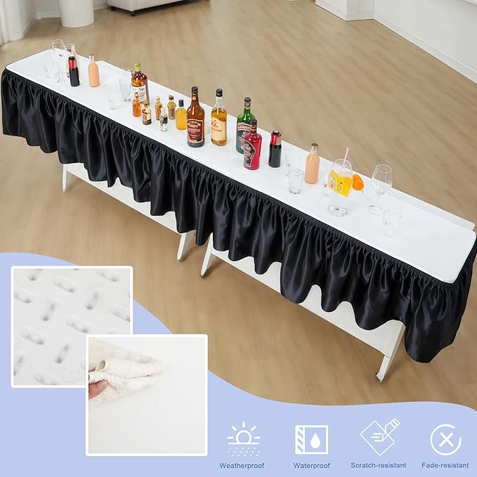 Bar Top Riser Tables Bar Riser with Skirt Mobile Folding Table Foldable Portable Risers for Banquet Events Home Party Picnics Restaurants(Table Not Included)(White,8 ft)