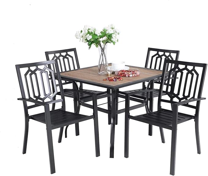 Sophia & William 5 Piece Outdoor Patio Dining Set Metal Table and Chairs Set with 37" Wood-Like Table Top and 1.57" Umbrella Hole