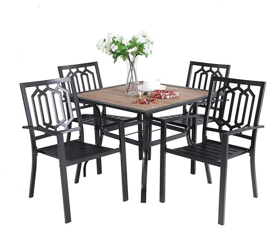 Sophia & William 5 Piece Outdoor Patio Dining Set Metal Table and Chairs Set with 37" Wood-Like Table Top and 1.57" Umbrella Hole